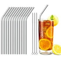 Kit 12 Canudo Reutilizável Ecológico Aço Inox Curvo 3 Escova