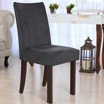 Kit 12 Capa de Cadeira Jantar Malha Coladinha Suede Chumbo