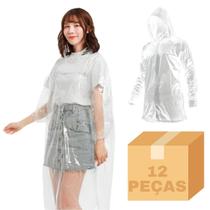 Kit 12 Capa De Chuva Descartável Transparente Unissex Adulto