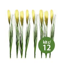 Kit 12 Capim com Pluma Verde Creme Planta Artificial Arranjo Florarte 85cm