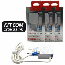 KIT 12 Carregador Rápido T-C 3.1 Atacado Para Revenda