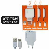 KIT 12 Carregador T-C 3.1 Cabo Removivel Atacado Para Revenda