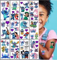 Kit 12 Cartelas Tatuagens Temporárias Infantil Stitch Para Menino E Menina - 58 tatuagens