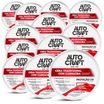 Kit 12 Ceras Tradicional com Carnaúba Autocraft Proteção Uv Pasta 200g