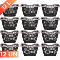 Kit 12 Cesta Cestinha Plástica Supermercado c/ Alça 12L Kit 12 Cesta Cestinha Plástica Supermercado c/ Alça 12L