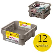 Kit 12 Cestinhas organizadora marrom infantil empilhável para quarto gaveta guarda roupa Sanremo