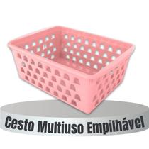 Kit 12 Cesto Multiuso Organizador Retangular Empilhavel 16X12 Rosa Quartos Armarios Lavandeira