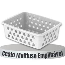 Kit 12 Cesto Organizador Empilhavel Retangular Multiuso 16X12 Branco