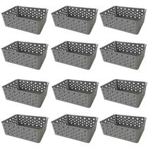 Kit 12 Cestos Multiuso Organizador Empilhável Gaveta 19x14x6