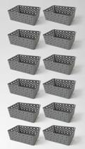 Kit 12 Cestos Organizador Empilhável 19x14x6cm Cinza Kit 12 Cestos Organizador Empilhável 19x14x6cm Cinza