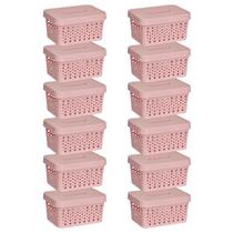 Kit 12 Cestos Organizador Multiuso Armazenamento 2 Litros Com Tampa Rose / Preto / Marrom / Cinza / Branco