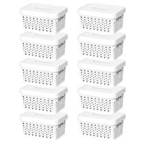 Kit 12 Cestos Organizador Multiuso Armazenamento 2 Litros Com Tampa Rose / Preto / Marrom / Cinza / Branco