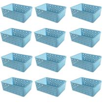 Kit 12 Cestos Organizadores Azul Multiuso Médio Empilhável Gaveta Armário Lavanderia 19x14x6,5 Kit 12 Cestos Organizadores Azul Multiuso Médio Empilhável Gaveta Armário Lavanderia 19x14x6,5