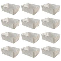 Kit 12 Cestos Organizadores Branco Multiuso Médio Empilhável