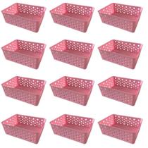 Kit 12 Cestos Organizadores Rosa Multiuso Médio Empilhável
