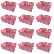 Kit 12 Cestos Organizadores Rosa Multiuso Médio Empilhável Gaveta Armário Lavanderia 19x14x6,5 Kit 12 Cestos Organizadores Rosa Multiuso Médio Empilhável Gaveta Armário Lavanderia 19x14x6,5
