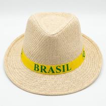 Kit 12 Chapéu Malandrinho Palha Sintético Bege Fita Brasil Kit 12 Chapéu Malandrinho Palha Sintético Bege Fita Brasil