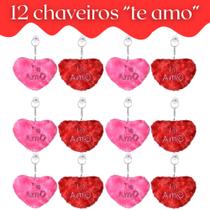 Kit 12 Chaveiros de Pelucia - "Te amo" - Dia dos namorados, Ventosa Rosa Vermelho