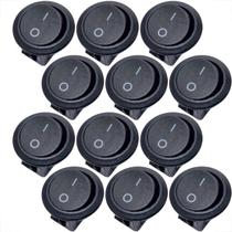 Kit 12 chaves botão tic tac redonda preta on/off liga desliga 2 posições 2 terminais 10a