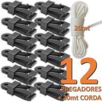 Kit 12 Clipes Prendedores p/ Amarração de Lonas e Tendas + 20mts de cordelete espessura 3mm