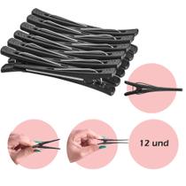 Kit 12 Clips Para Cabelo Presilhas Prendedor Profissional Bico De Pato Preto