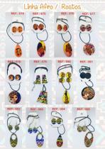 Kit 12 colares e brincos em mdf conjunto afro