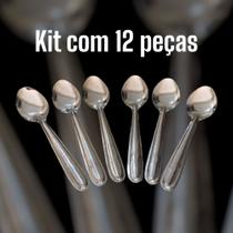 Kit 12 Colher De Chá Aço Inox Liso Brilhante Top Resistente