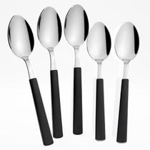 Kit 12 Colher de Sobremesa com Cabo Preto Ergonômico Talher Moderno Elegante Resistente para Doces e