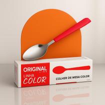 Kit 12 Colheres De Mesa Restaurante Aço Inox Cabo Plástico cor:vermelho