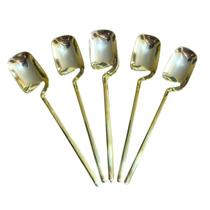 Kit 12 Colheres Sobremesa Suspensa Dourada Plástico 14Cm