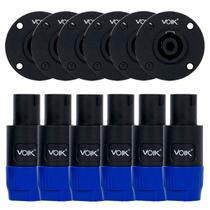 Kit 12 Conectores Plug Speakon 6 Machos Linha 6 Fêmeas Painel Redondo 4 Vias Voik Profissional SPK01