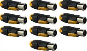 Kit 12 conectores speakon macho com trava, 4 vias, profissional preto e amarelo Kit 12 conectores speakon macho com trava, 4 vias, profissional preto e amarelo