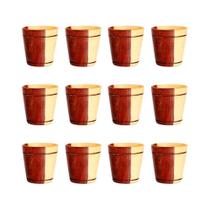 Kit 12 Copinhos de Madeira Artesanal 6x4CM Bebidas Rústico Amadeirado Colher de Pau