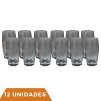 Kit 12 Copo Florida Vidro Cinza Mesa Posta Chique 370ml - PRATICASA