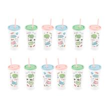Kit 12 Copo Plástico 350ml Escolar Caneca Infantil Multiuso Bebida Adesivo Parque Passeio Criança
