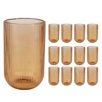 Kit 12 Copo Vidro Versalhes Ambar Canelado Long Drink 450ml