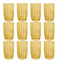 Kit 12 Copos Alto de Vidro para Água Sucos e Refrigerante Orquídea Âmbar 500ml Wolff