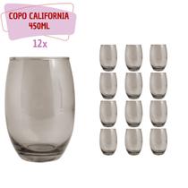 Kit 12 Copos California Redondo Vidro Cinza Mesa Posta 450ml