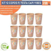 Kit 12 copos capivara vibes 320 ml para lembrancinhas de aniversário colecionável reutilizável resistente