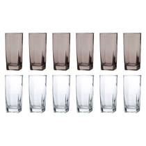 Kit 12 Copos de Vidro 320ml 6 Transparente e 6 Cinza
