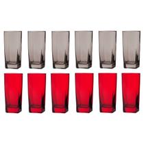 Kit 12 Copos de Vidro 320ml 6 Vermelho e 6 Cinza Texas Agua Kit 12 Copos de Vidro 320ml 6 Vermelho e 6 Cinza Texas Agua