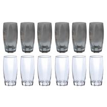 Kit 12 Copos de Vidro 370ML - 6Transparente 6Cinza Suco Água