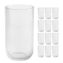 Kit 12 Copos De Vidro Transparente 450Ml Canelado Sucos Bebida