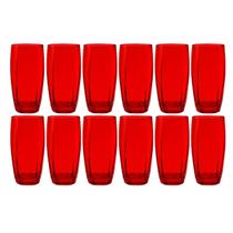 Kit 12 Copos de Vidro Vermelho Florida Mesa Chique 370ml