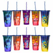 Kit 12 Copos Refri Divertidamente 500 Ml C/ Canudo