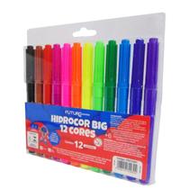 Kit 12 cores caneta hidrográfica papelaria escolar básica