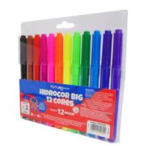 Kit 12 cores caneta hidrográfica papelaria escolar simples