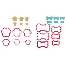 Kit 12 cortadores Pasta Biscoito Doce Impresso Pata e Osso Cachorro Dog Patrulha Pet 2,5 a 5cm