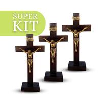 Kit 12 Crucifixo Cruz Madeira Mesa 24,5cm Atacado Revenda