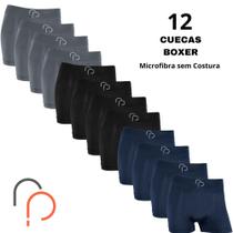 Kit 12 Cueca Box Boxer Masculina RP Basic Microfibra Elastano Adulto Lisa Conforto